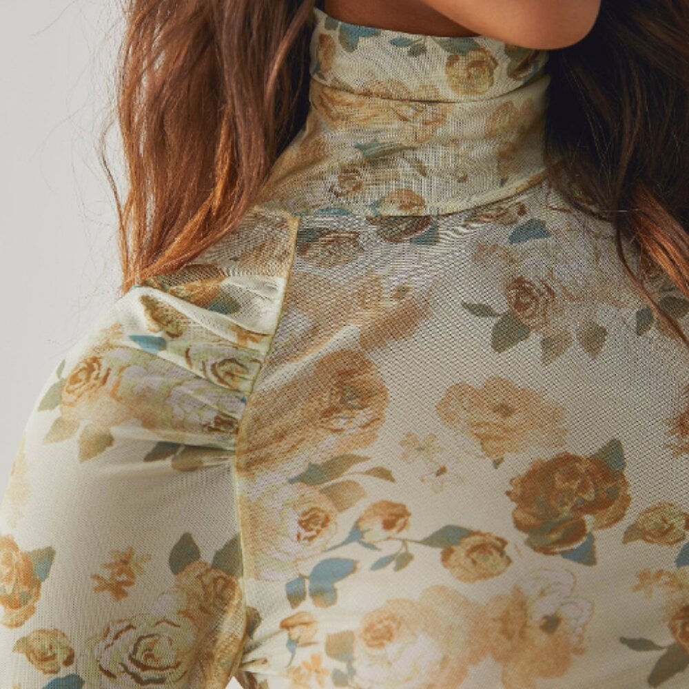 NWT Free People It’s Fair Game Printed Mesh Long Sleeve (XS)